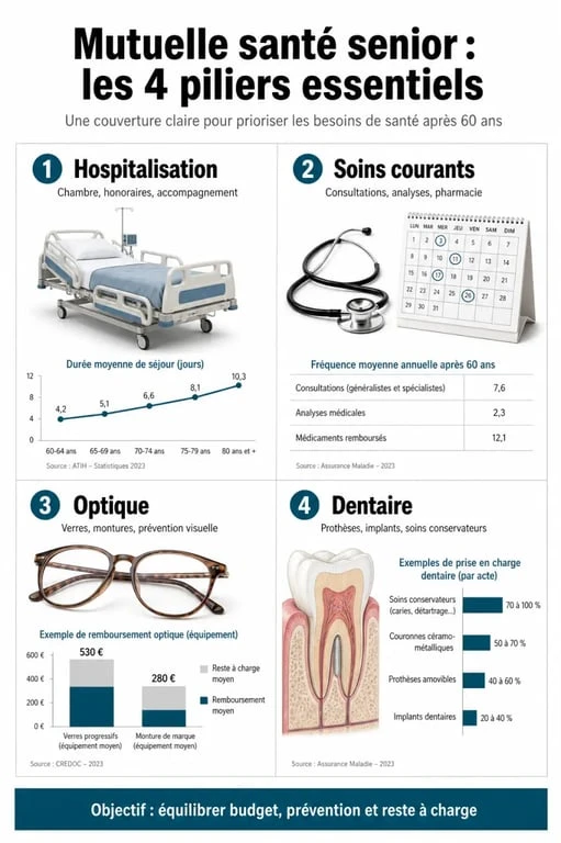 Infographie des garanties essentielles d'une mutuelle senior essentiel pour une protection santé optimale