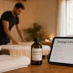 Masseur a domicile préparant un massage à domicile