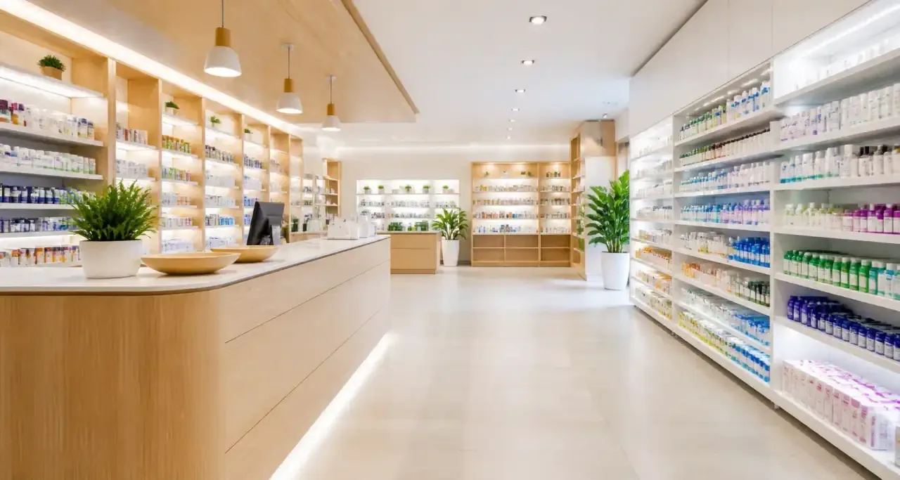 Intérieur accueillant d'une pharmacie moderne