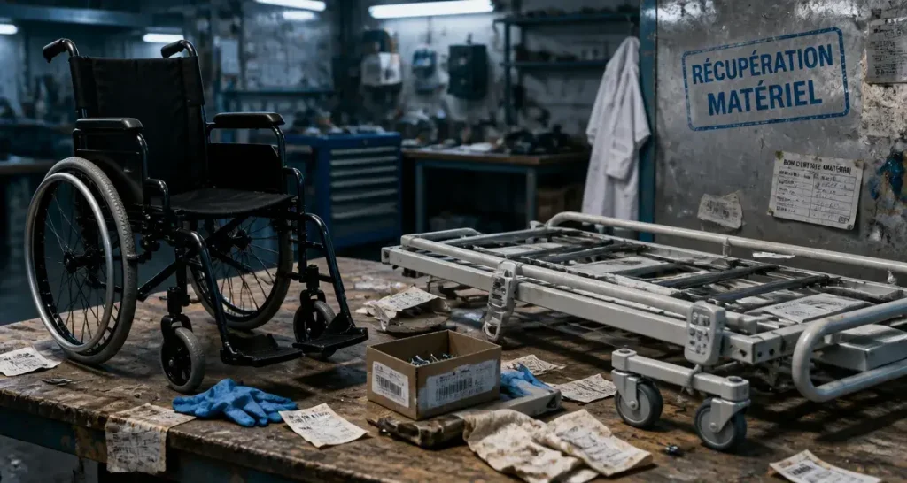 association récupération matériel médical : fauteuil roulant et lit médicalisé reconditionnés en atelier