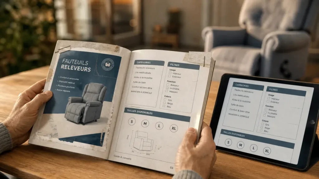 Catalogue matériel médical sur papier et tablette
