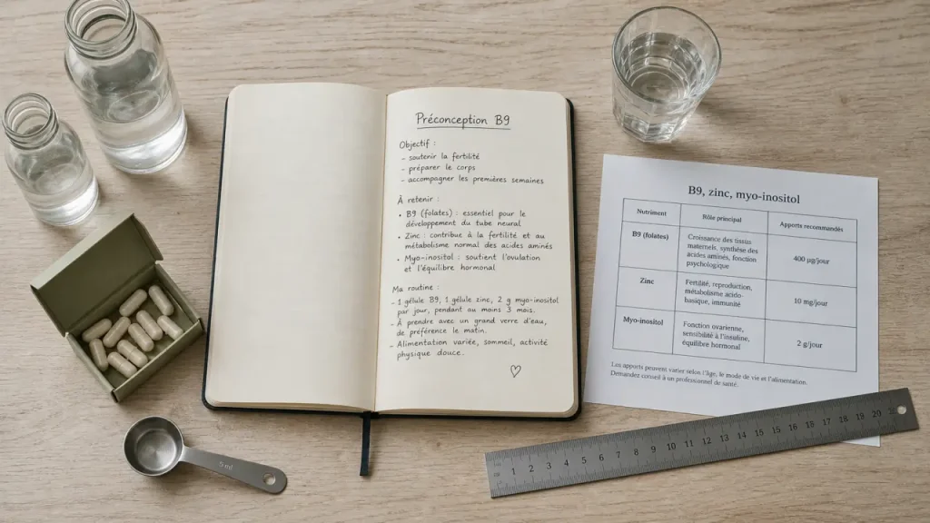 Complément alimentaire pour tomber enceinte : B9, zinc et myo-inositol, ingrédients