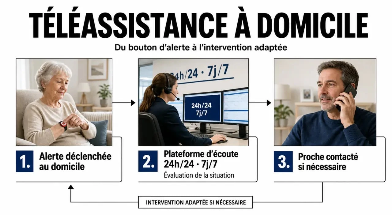 Schéma du fonctionnement de vitaris téléassistance à domicile