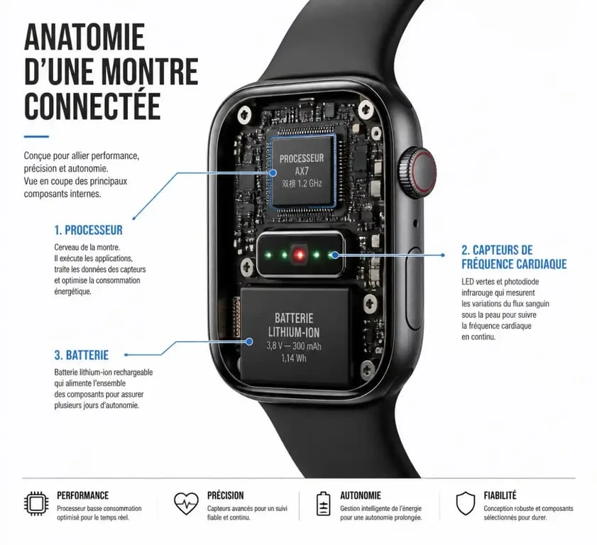 Schéma technique du fonctionnement d'une montre connectée