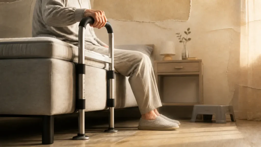 Matériel médical pour se lever du lit : barre d’appui au lit