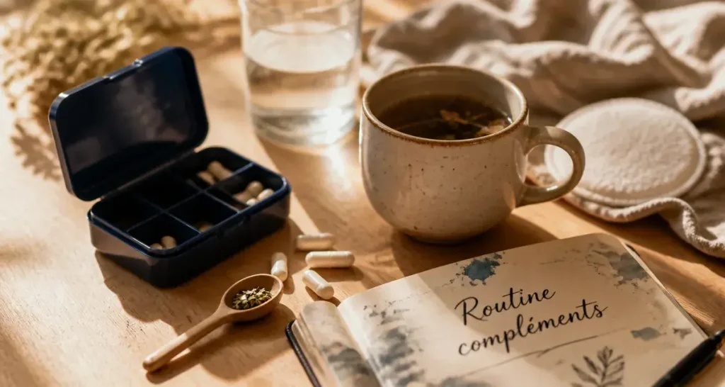 Complément alimentaire allaitement : pilulier et tisane pour soutenir la routine