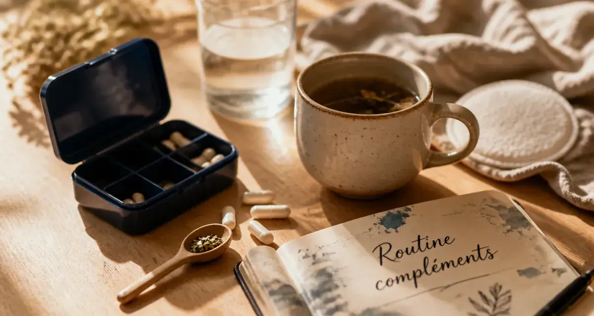 Complément alimentaire allaitement : pilulier et tisane pour soutenir la routine