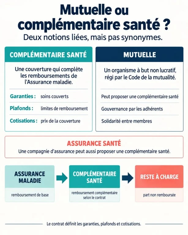 Infographie sur la différence entre mutuelle et complémentaire santé