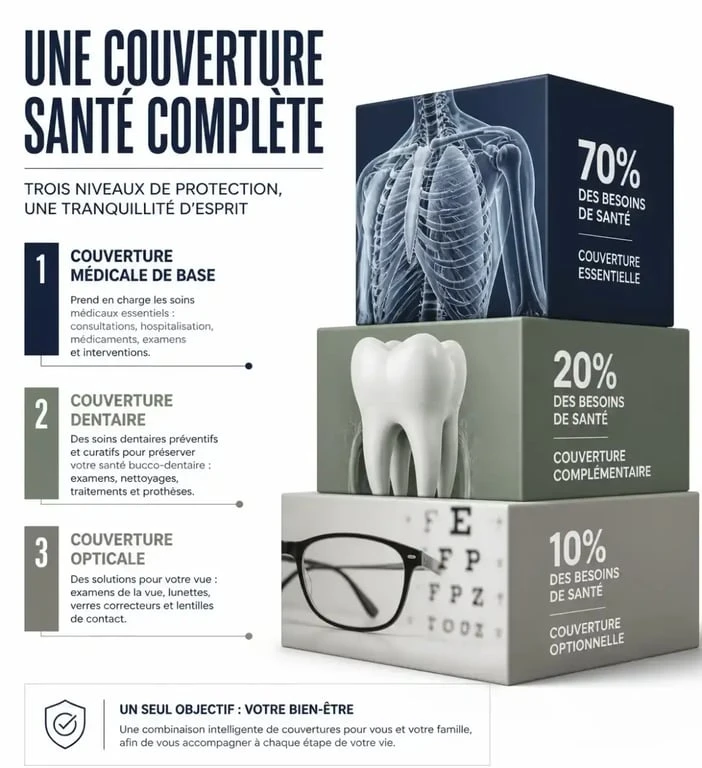 Schéma explicatif des strates de garanties pour une mutuelle santé MMA