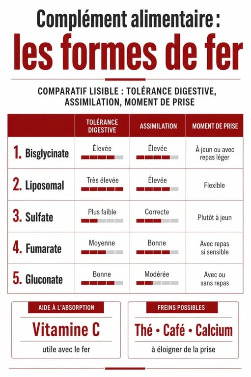 Complément alimentaire fer : comparaison des formes, de la tolérance et de l’absorption