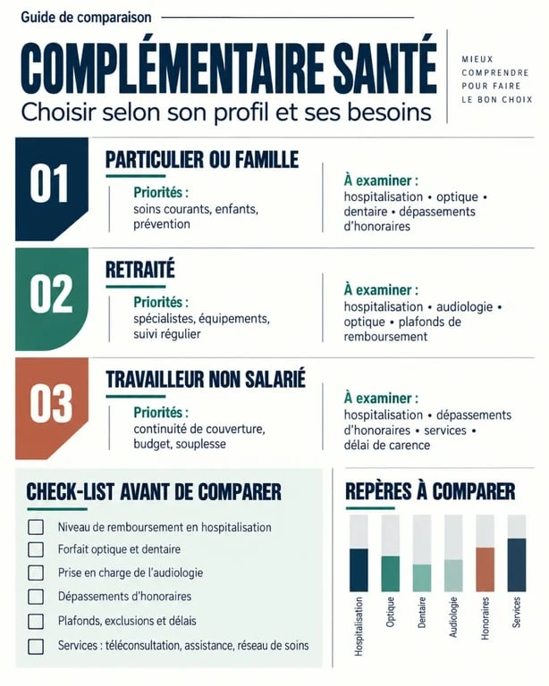 Infographie sur la mutuelle santé SwissLife selon les profils particulier, retraité et travailleur non salarié