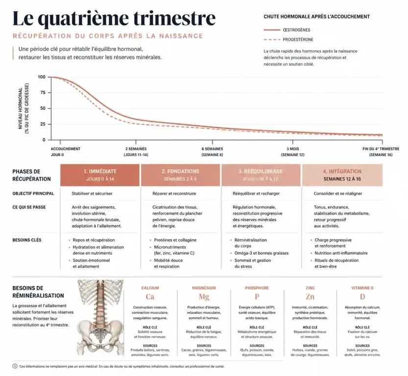 Schéma explicatif du quatrième trimestre et de la récupération physiologique post-partum