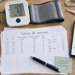 Objets connectés santé : bracelet et tensiomètre, série de mesures