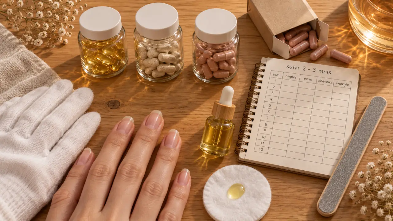 Complément alimentaire ongles : biotine, gélules et suivi sur 2–3 mois