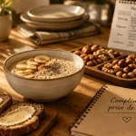 Complément alimentaire prise de poids : shaker et smoothie sur table, repas en appoint